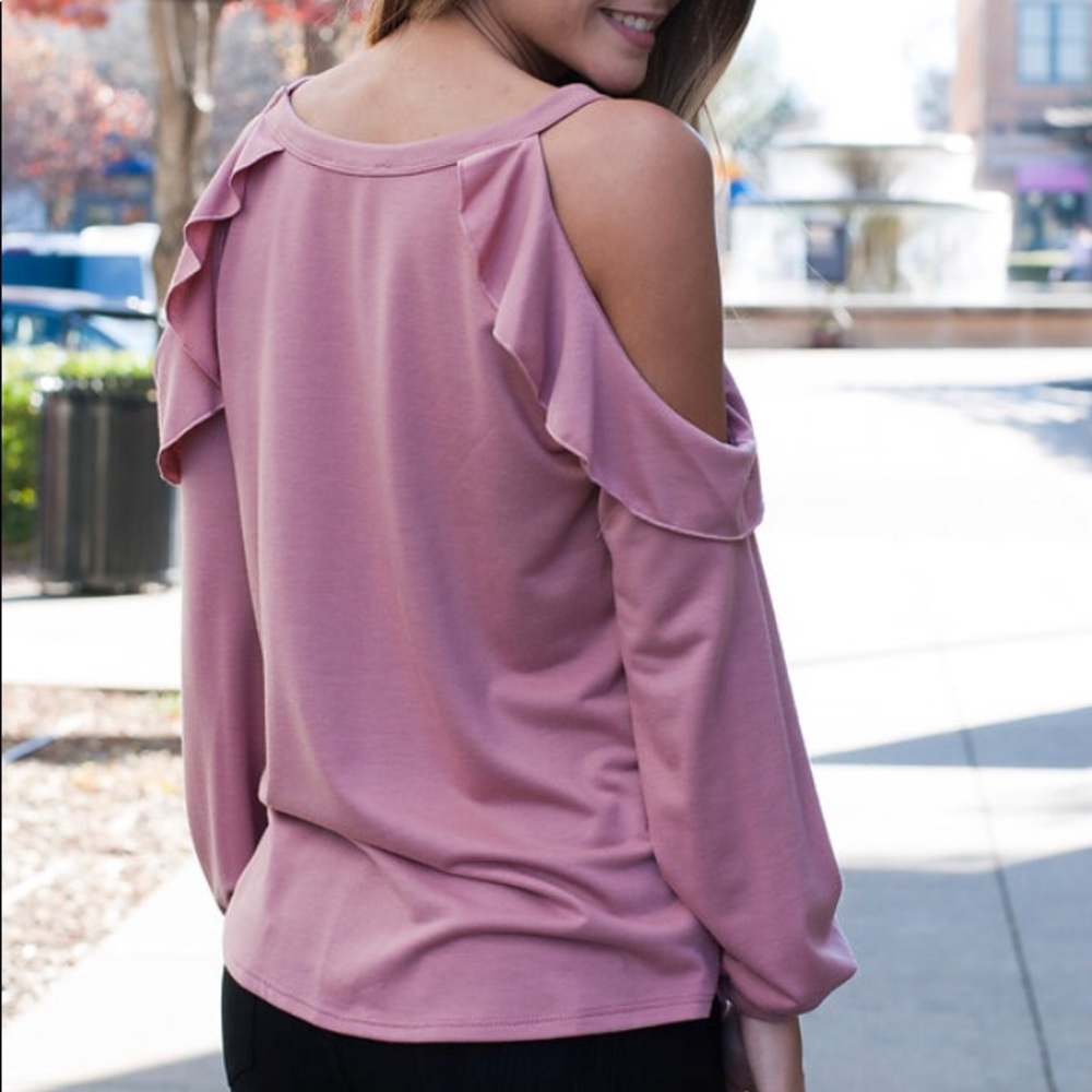 ❤️❗️Last 2! S-M Ruffle cold shoulder top - Mauve - Picture 5 of 7